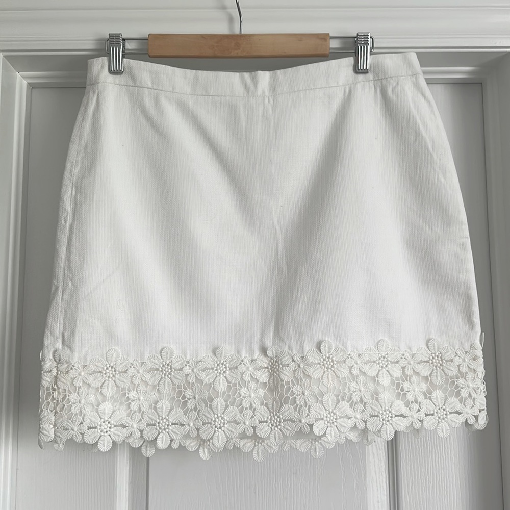 JCrew White Pencil Skirt with Floral Detailing